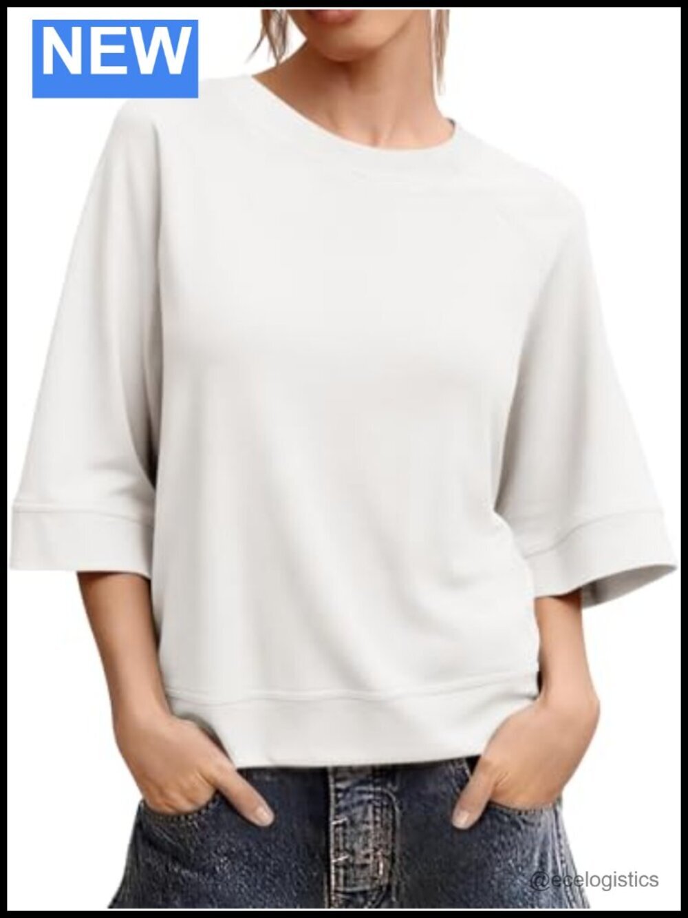 Womens Oversized Half Sleeve Crew Neck Boxy Basic Tee Tunic Top